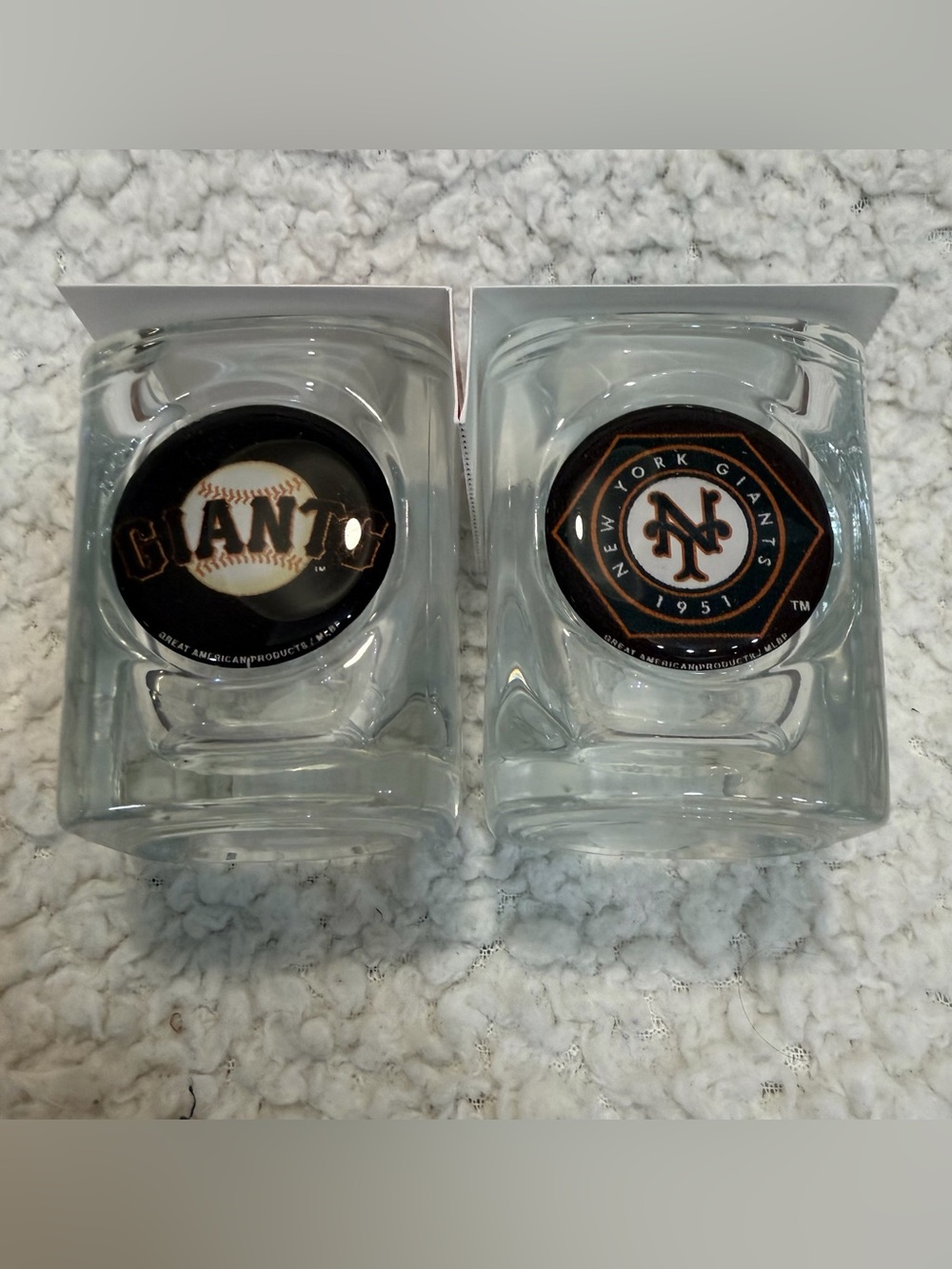 MLB NY & SF Baseball Giants Logos Heavy Thick Square Shot Glasses